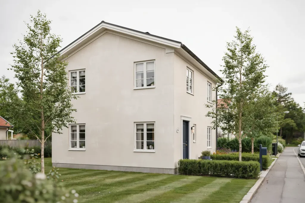omm lning av putsad fasad med diffusions ppen f rg i rentuna storvreta